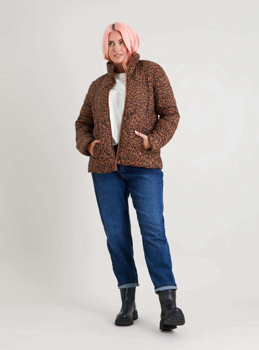 Tu Women's Leopard Print Lightweight Padded Jacket - Cozy Winter Outerwear