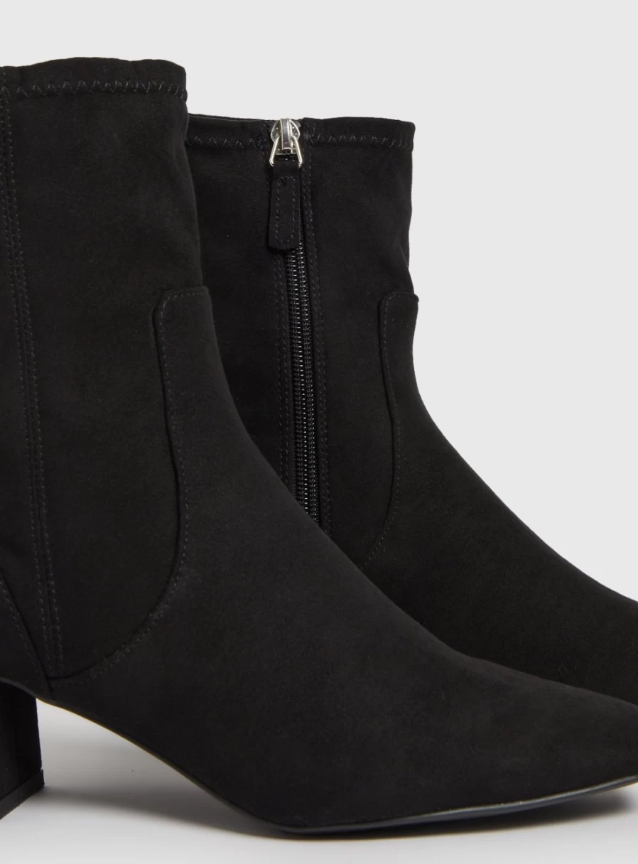 Tu Women's Black Faux Suede Chunky Heel Ankle Boots Fashion Knee High Booties