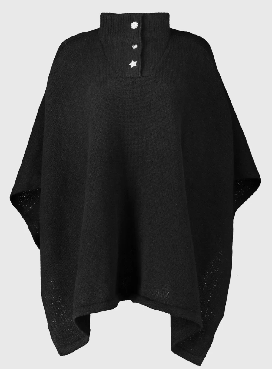 Tu Women's Black Diamant Button Poncho - One Size Cozy Elegant Cape