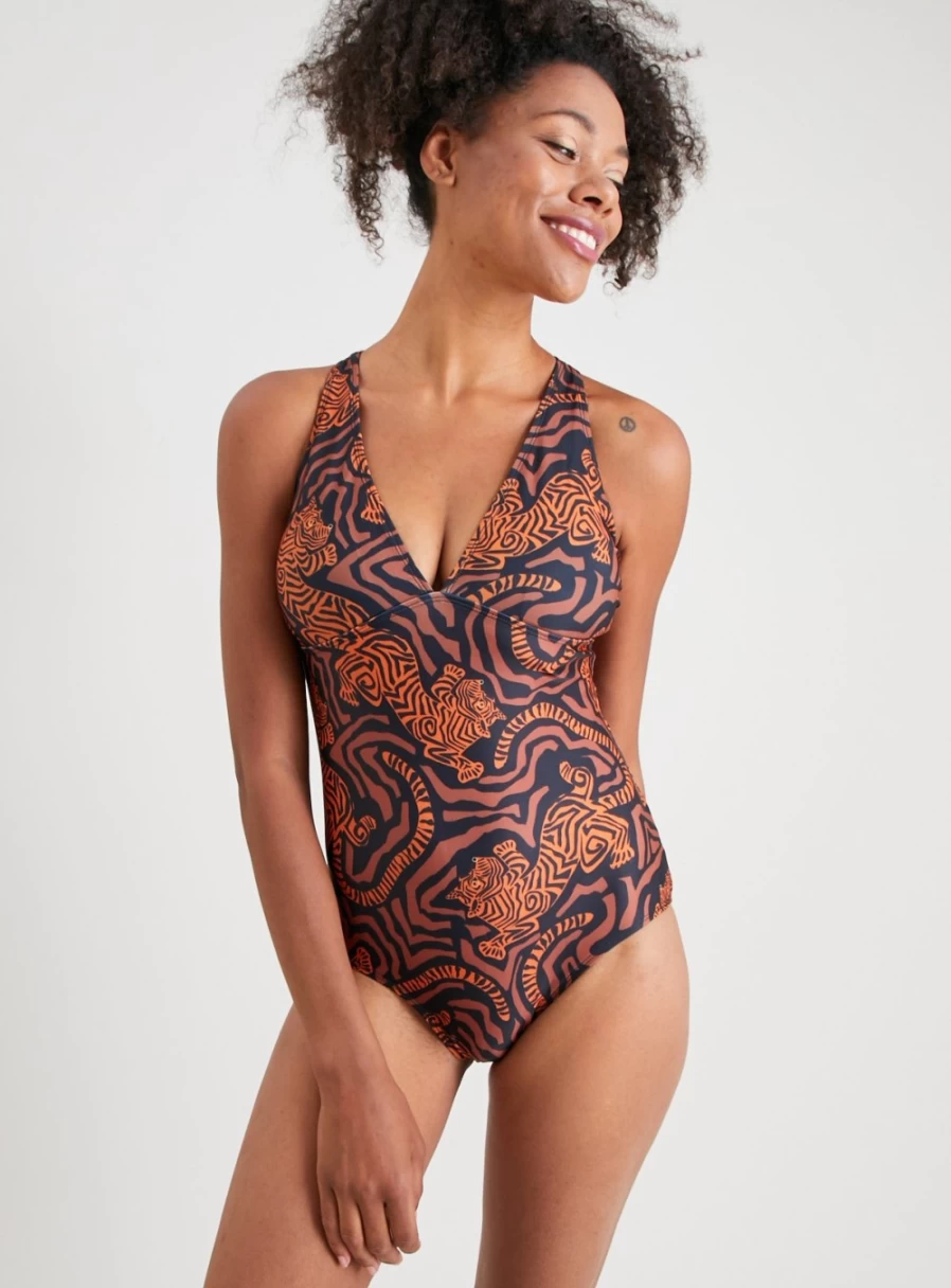"Tu Women's Orange Tiger Print Swimsuit - Size 16"
