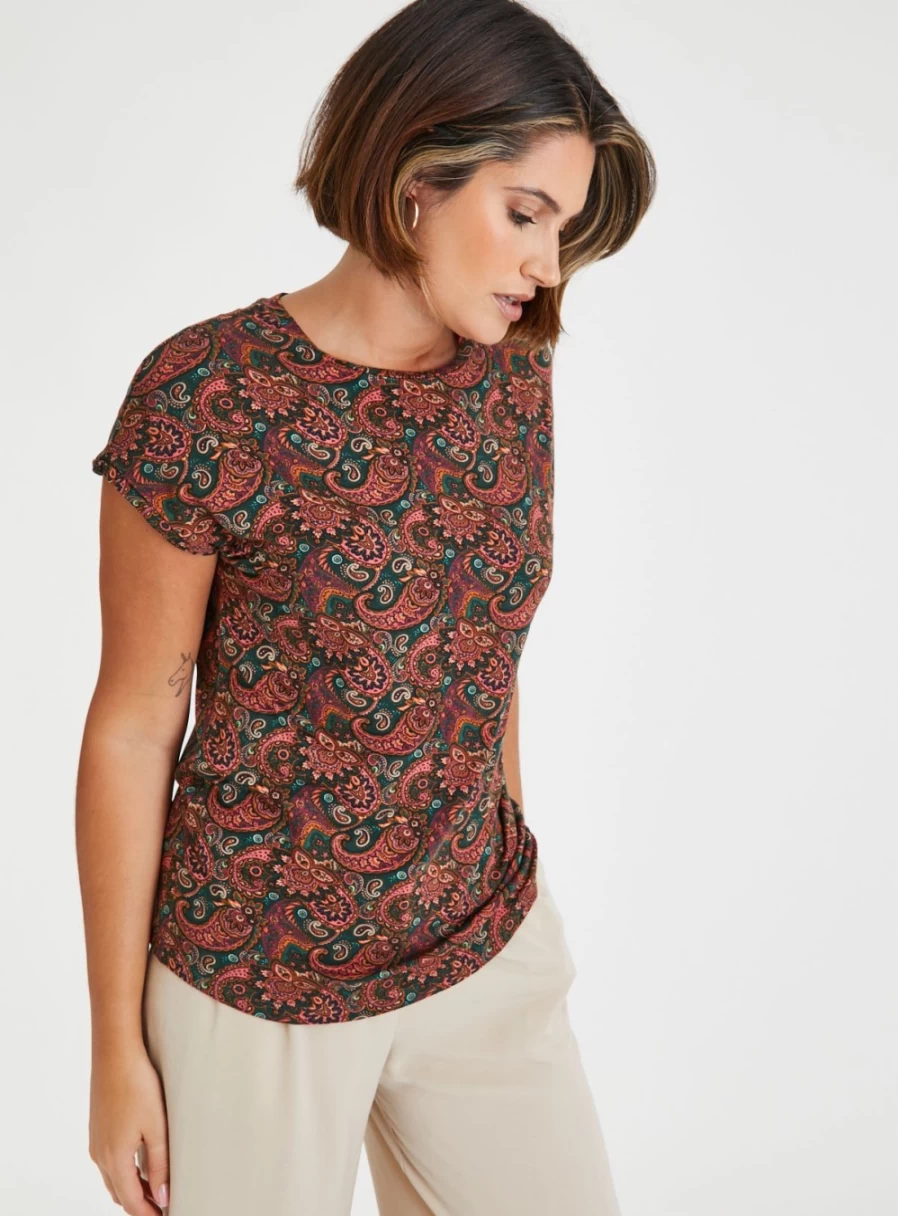 "Tu Women's Red Paisley Relaxed Top - Stylish Casual Blouse for Women"