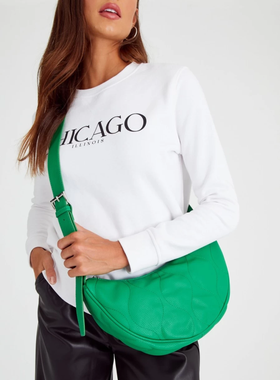 "Tu Women's Bright Green Half Moon Quilted Handbag - Stylish One Size Shoulder Bag"