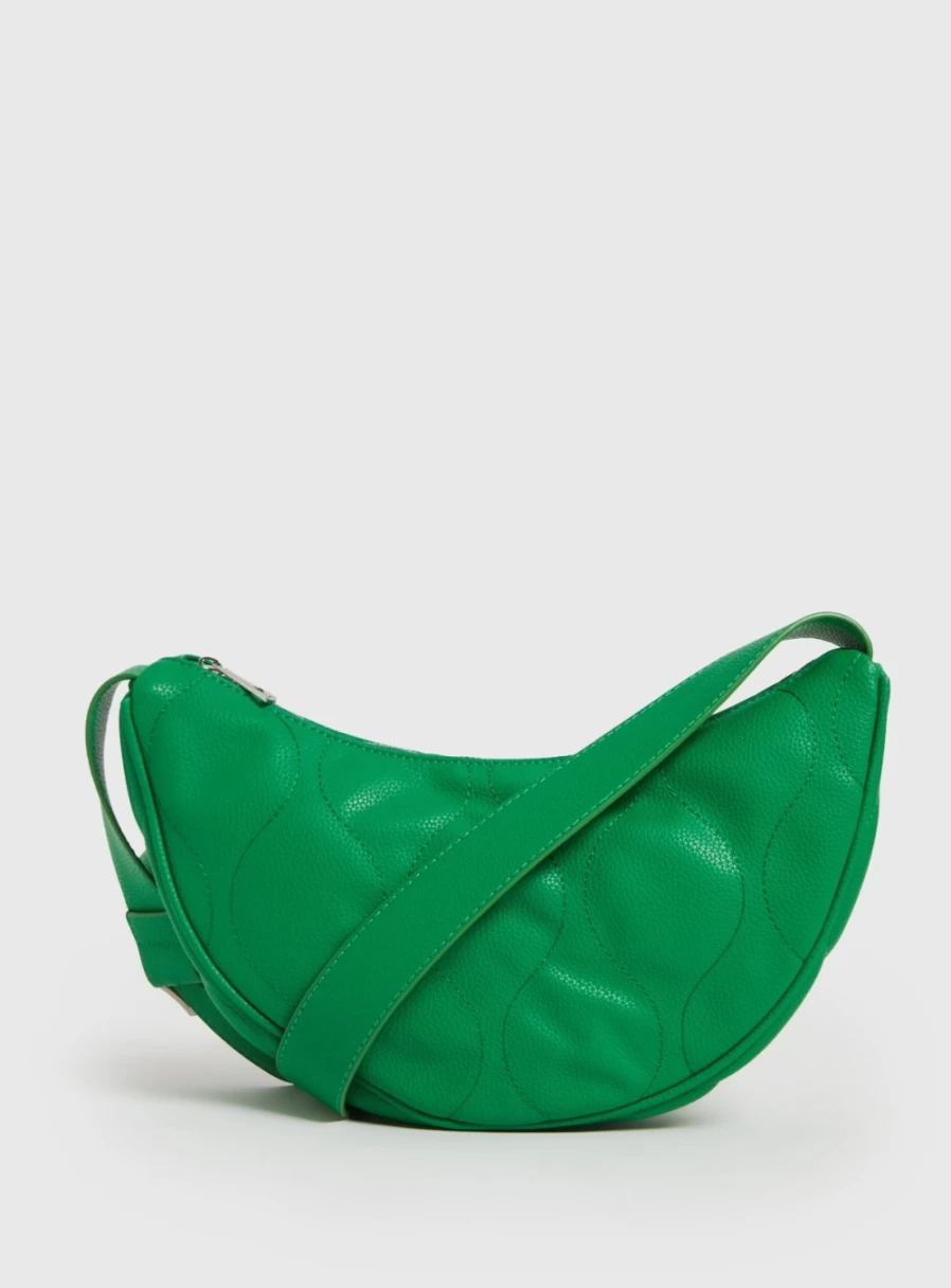 "Tu Women's Bright Green Half Moon Quilted Handbag - Stylish One Size Shoulder Bag"