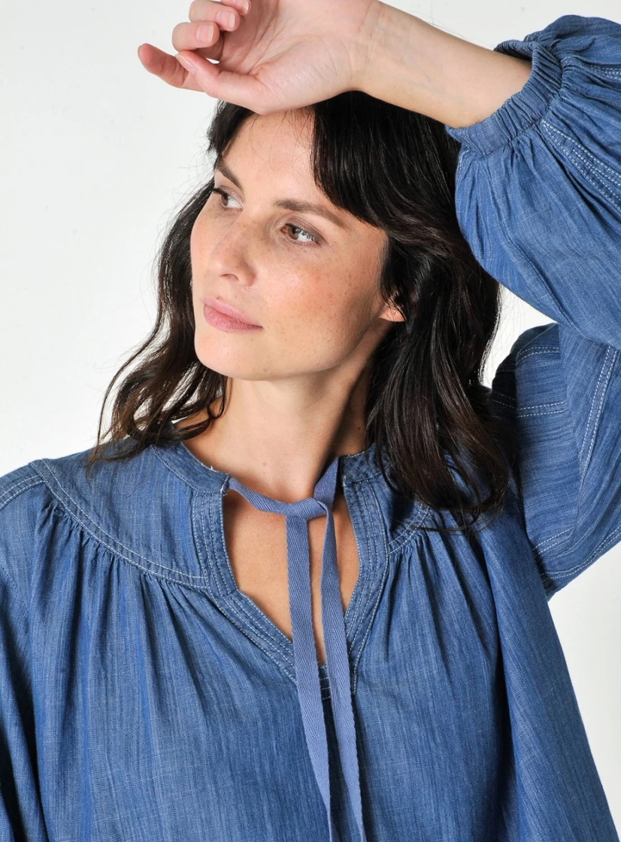 Burgs Women's Temple Chambray Blouse - Stylish Casual Shirt for Women