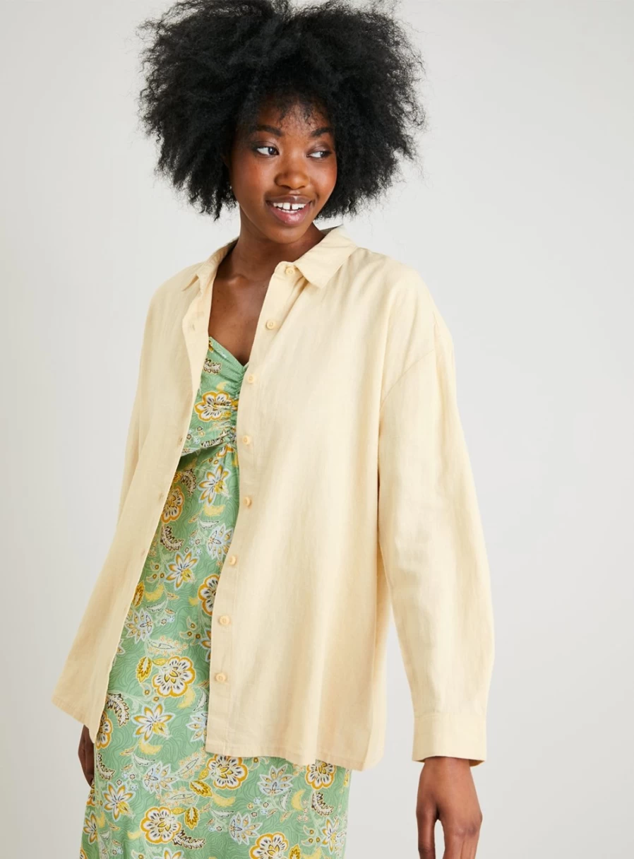 Tu Women's Relaxed Fit Linen Blend Shirt - Stone, Size 14