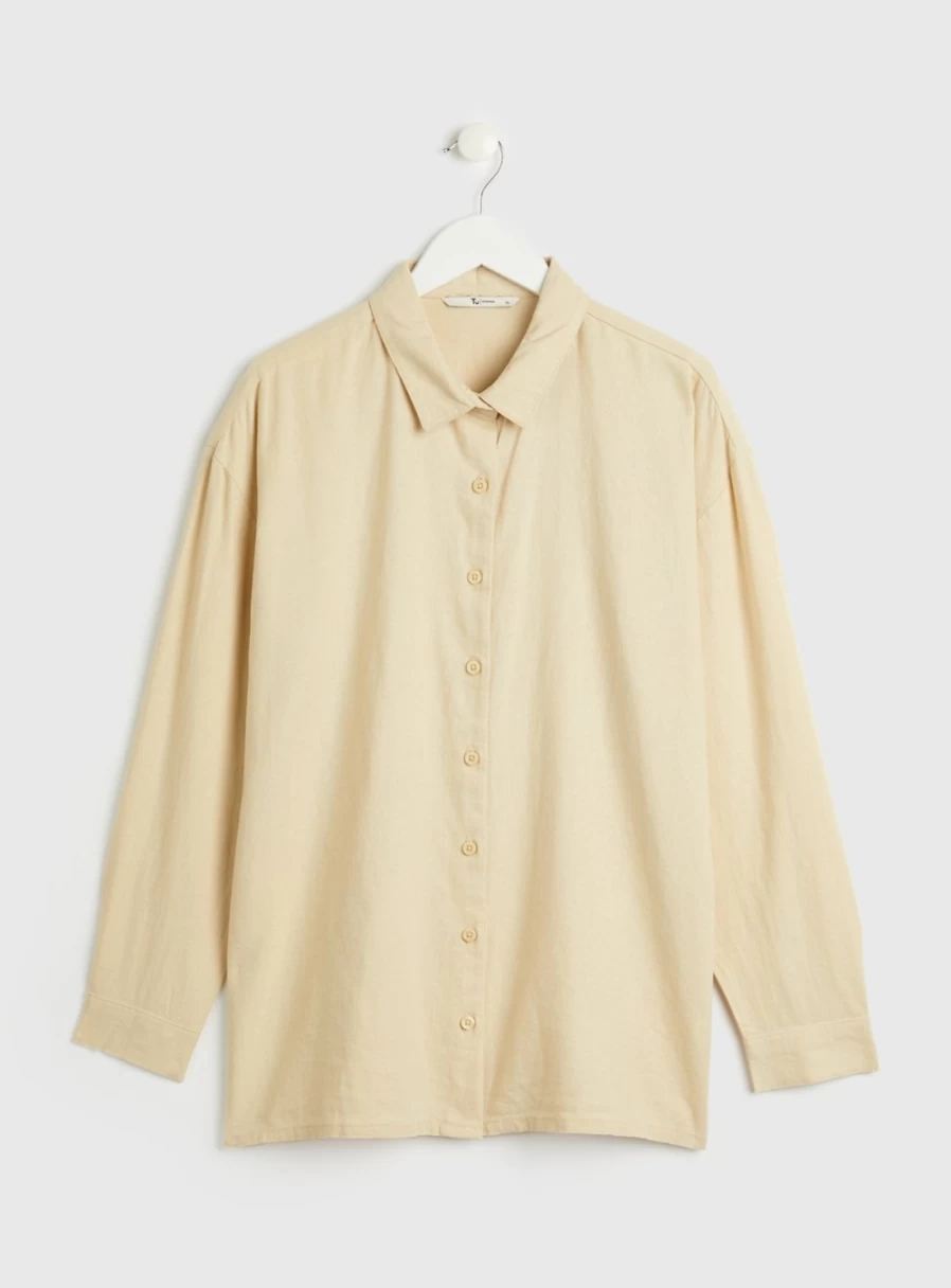 Tu Women's Relaxed Fit Linen Blend Shirt - Stone, Size 14