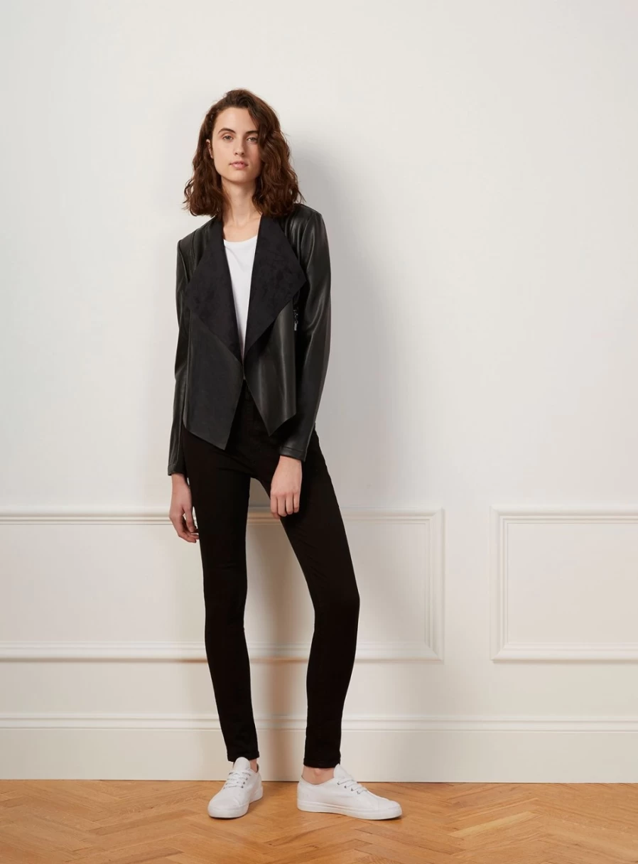 French Connection Women's Stephanie PU Jacket with Waterfall Front Design