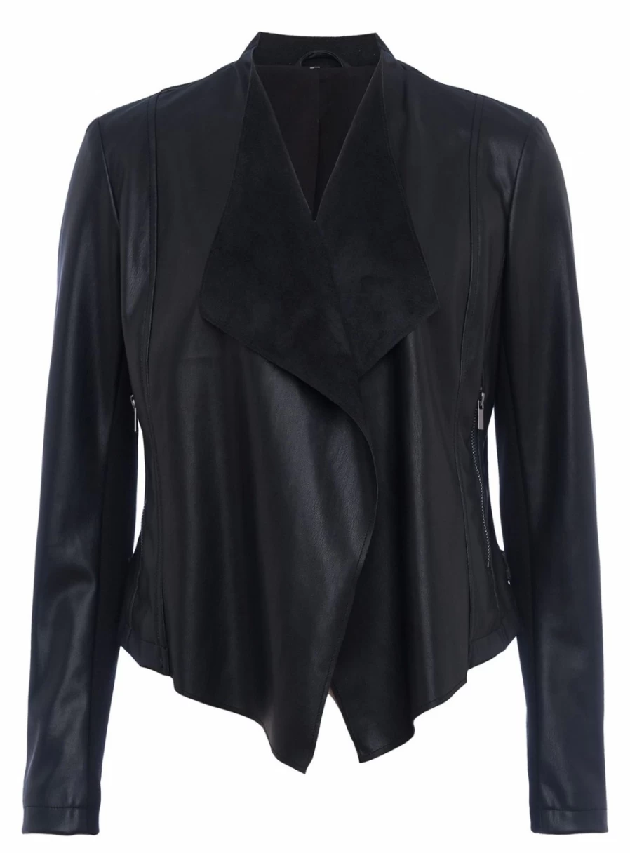 French Connection Women's Stephanie PU Jacket with Waterfall Front Design