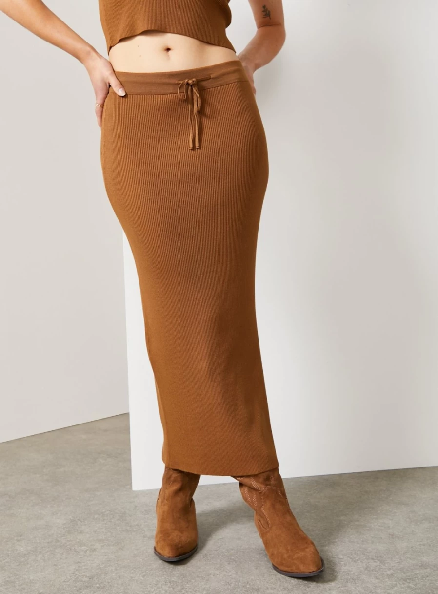 "For All The Love Women's Brown Knitted Midi Skirt - Co-Ord Set Size 14"