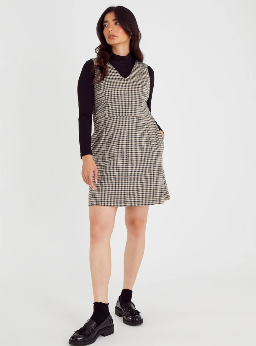 Tu Women's Check Ponte V-Neck Pinafore Dress - Style #18