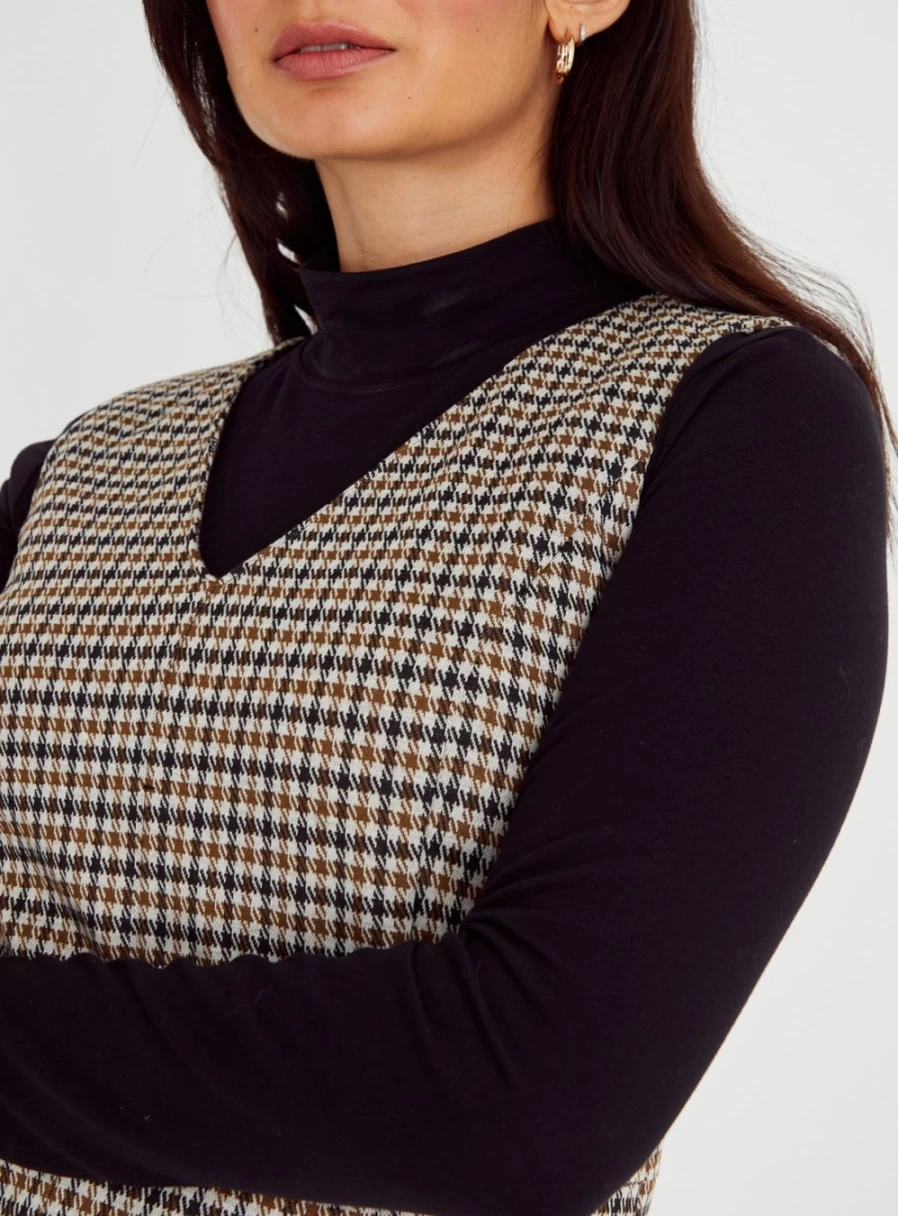 Tu Women's Check Ponte V-Neck Pinafore Dress - Style #18