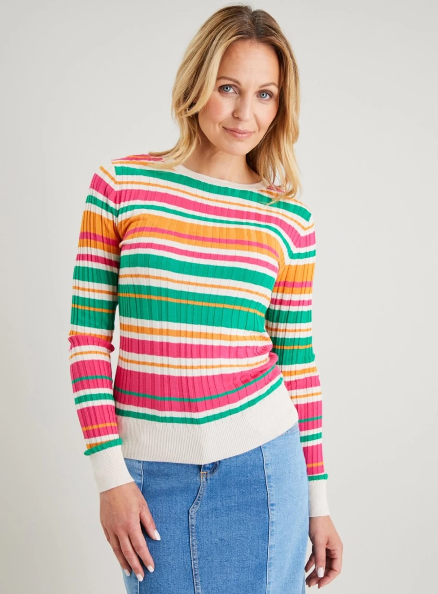 Tu Women's Bright Ribbed Stripe Jumper 22 - Cozy Knit Pullover Sweater