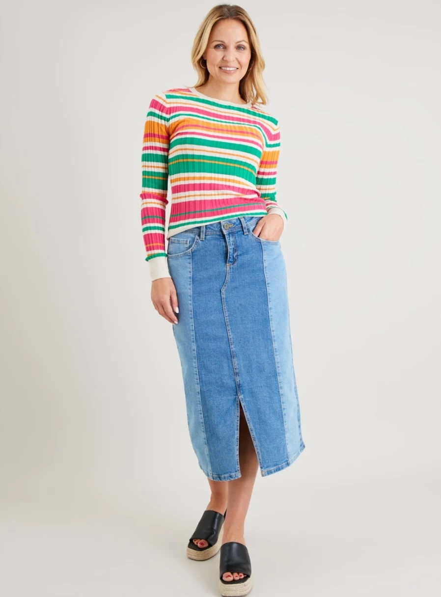 Tu Women's Bright Ribbed Stripe Jumper 22 - Cozy Knit Pullover Sweater