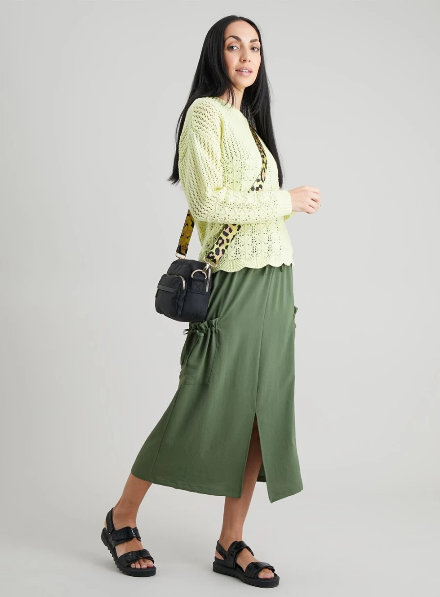 Women's Khaki Cargo Midi Skirt by Tu - Stylish Utility Design for Everyday Wear