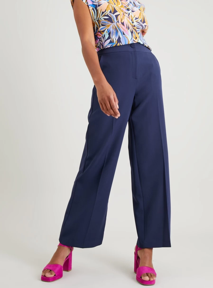 Tu Women's Blue Wide-Leg High-Waist Trousers Size 10R Comfortable Stretch Fabric Casual Elegant Pants