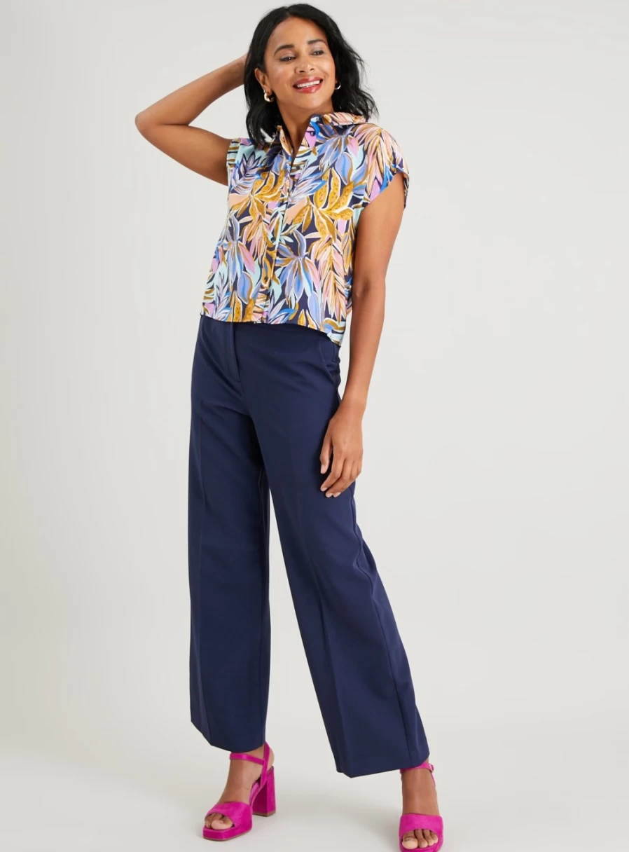 Tu Women's Blue Wide-Leg High-Waist Trousers Size 10R Comfortable Stretch Fabric Casual Elegant Pants
