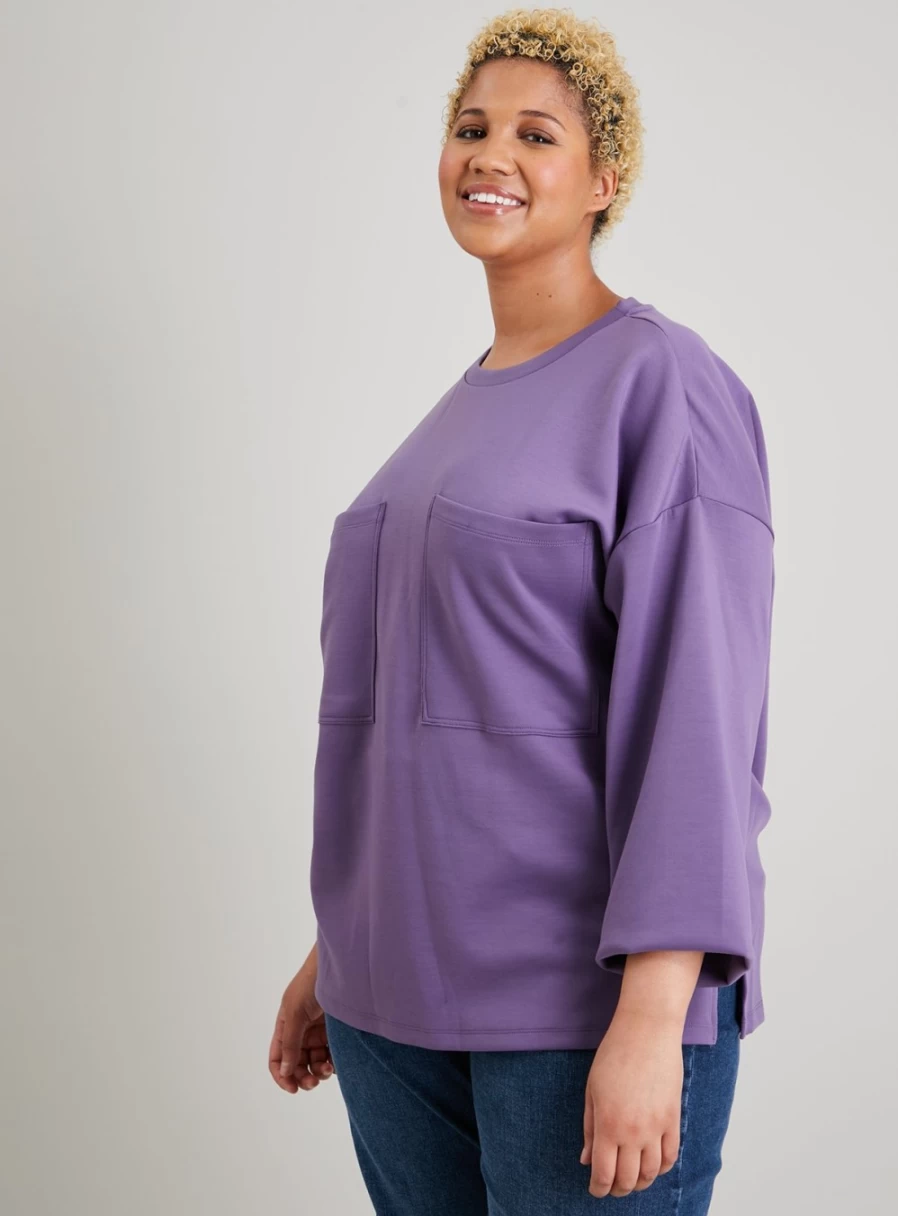 Tu Women's Purple Relaxed Scuba Sweatshirt with Pocket - Comfortable Casual Pullover - Size L