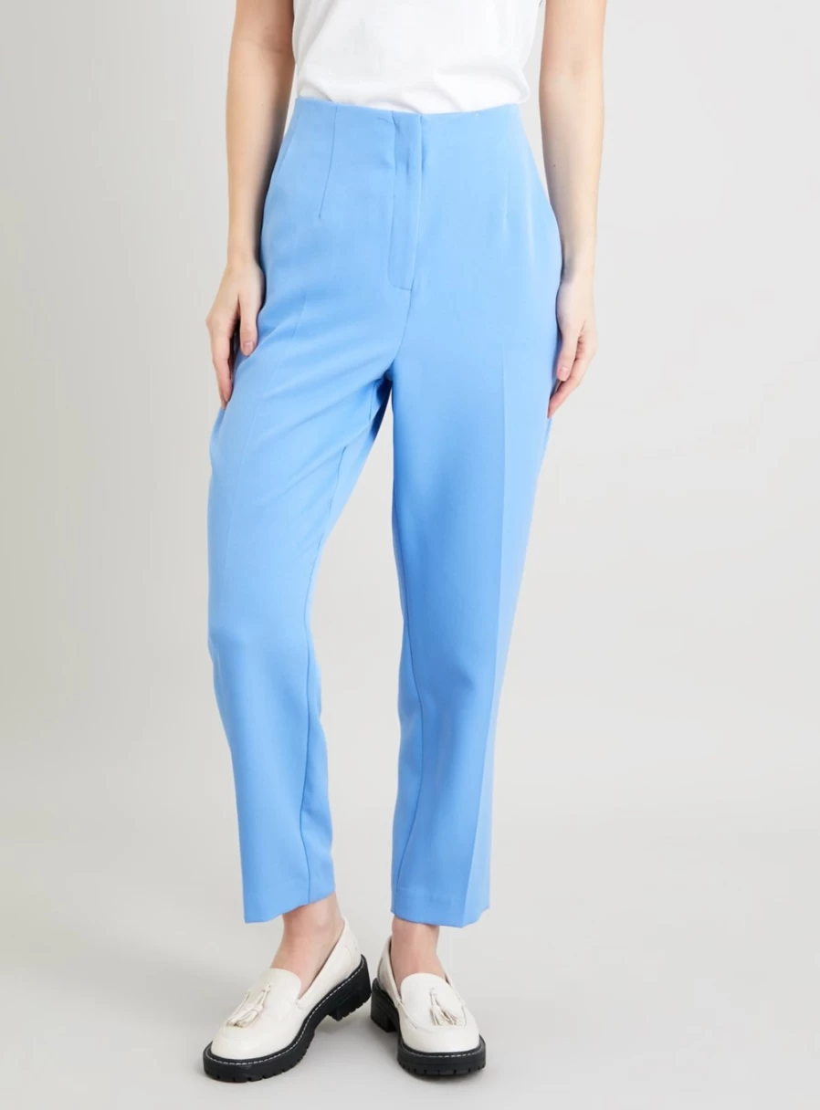 Tu Women's Blue High-Waisted Cropped Tapered Trousers - Smart Casual Ankle Pants for Women
