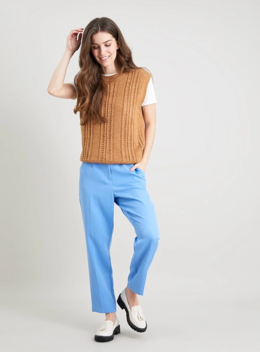 Tu Women's Blue High-Waisted Cropped Tapered Trousers - Smart Casual Ankle Pants for Women