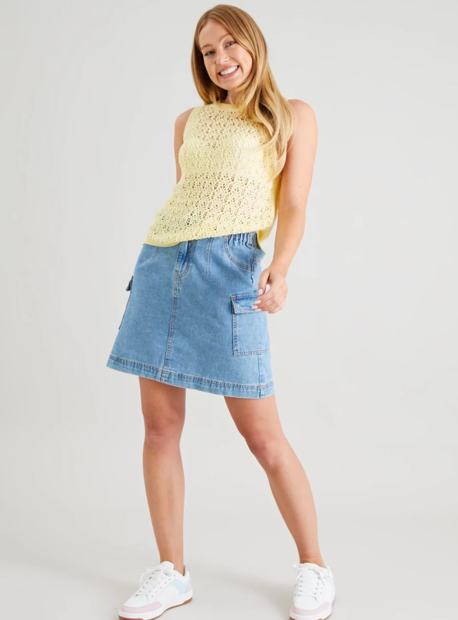 "Tu Women's Yellow Knitted Stitch Tank Top - Summer Casual Fashion 2023"