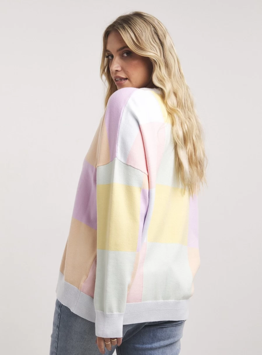 Simply Be Women's Pastel Checkered Cardigan - Multi-Color Knit Sweater Size 20-22