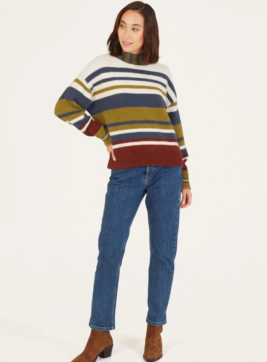 Thought Women's Brontee Lambswool Striped Jumper - Soft Wool Knit Sweater