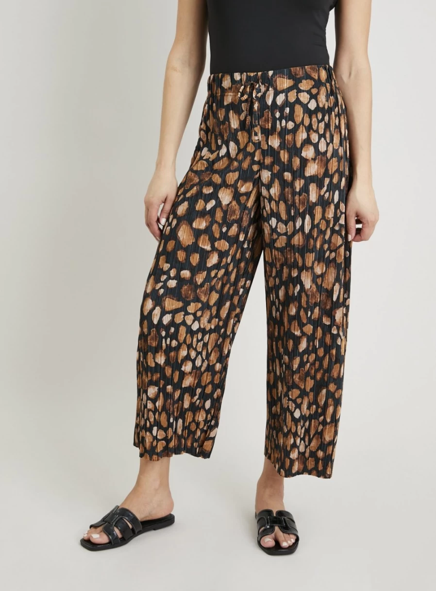 Tu Women's Animal Print Plisse Wide Leg Palazzo Trousers - 16S Stretch Comfort Fit High Waist Fashion Pants