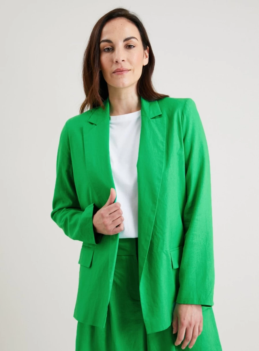 Tu Women's Green Linen Blazer - Slim Fit Coordinated Jacket for Office Wear