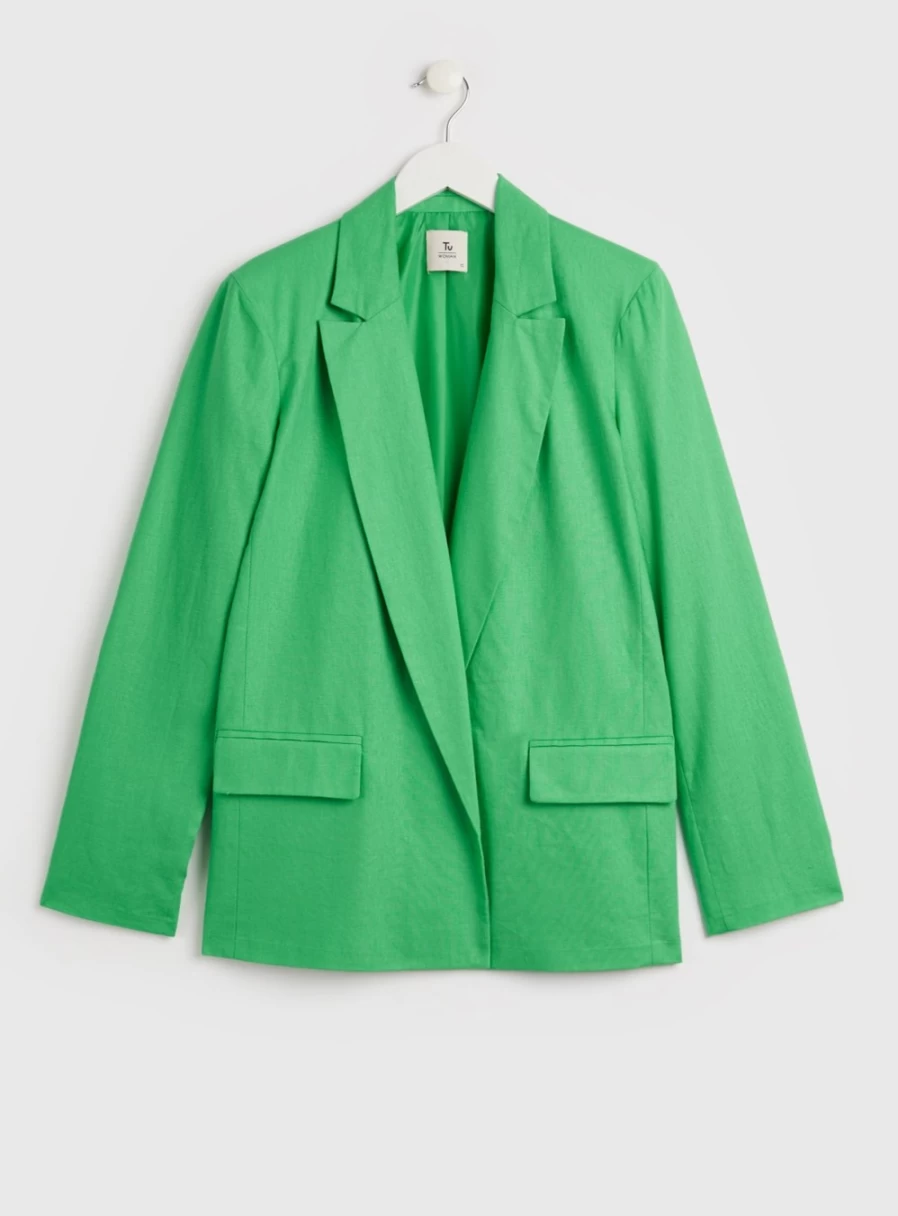 Tu Women's Green Linen Blazer - Slim Fit Coordinated Jacket for Office Wear