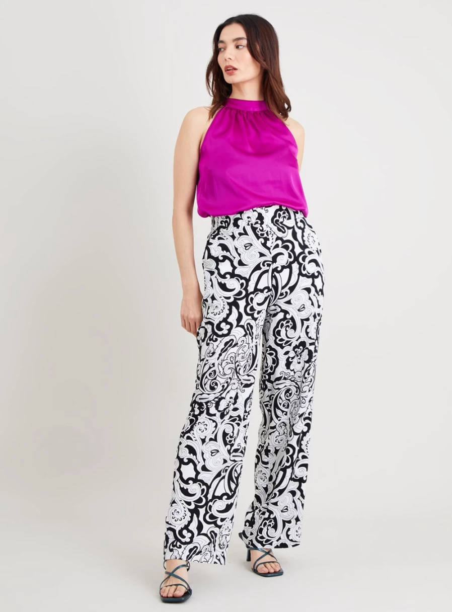 Tu Women's Mono Paisley Wide Leg Trousers - High Waist Boho Print Palazzo Pants Size 10L