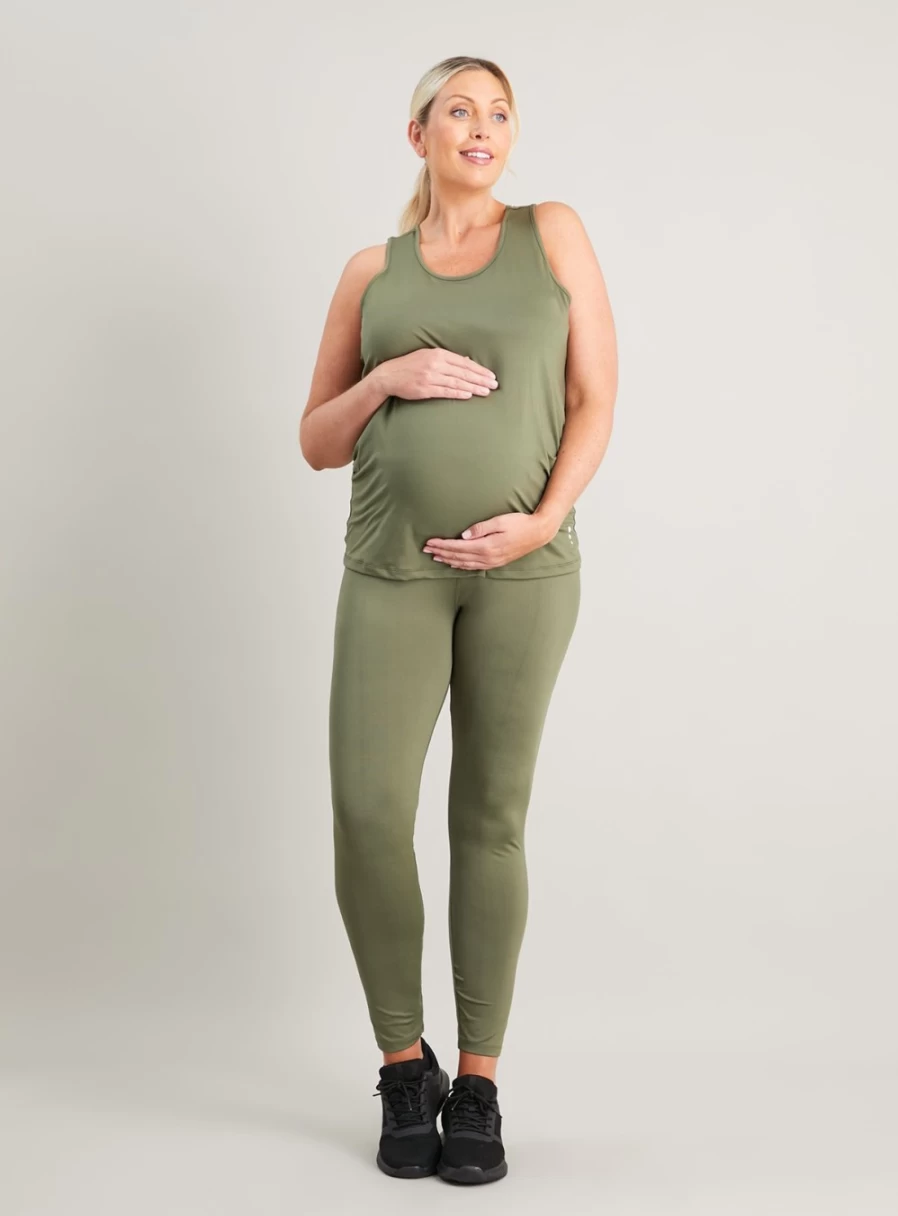 Tu Maternity Women's Stretch Khaki Pregnancy Leggings - Comfortable Active Maternity Pants for Workouts & Everyday Wear