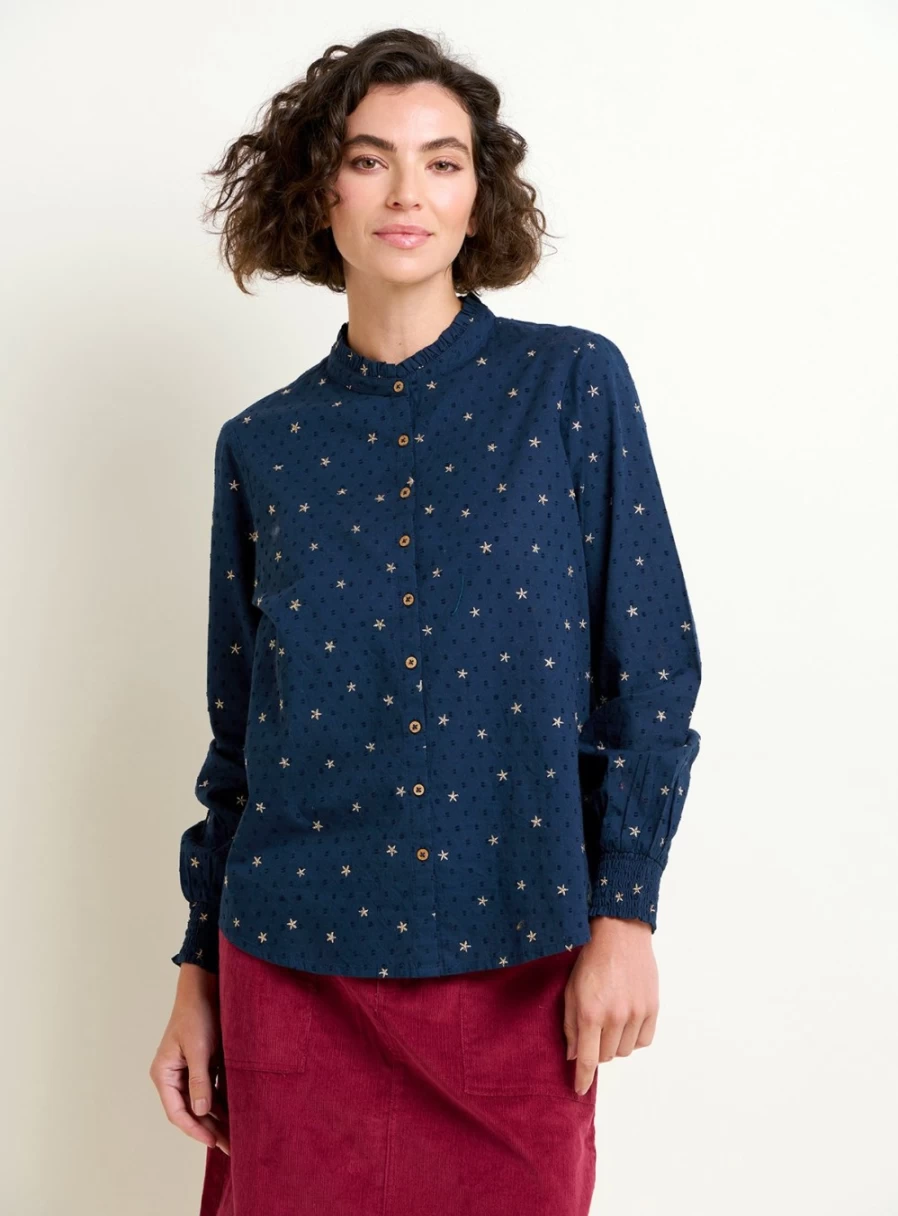 Brakeburn Women's Stars Embroidered Blouse - Stylish Floral Design Fashion Top