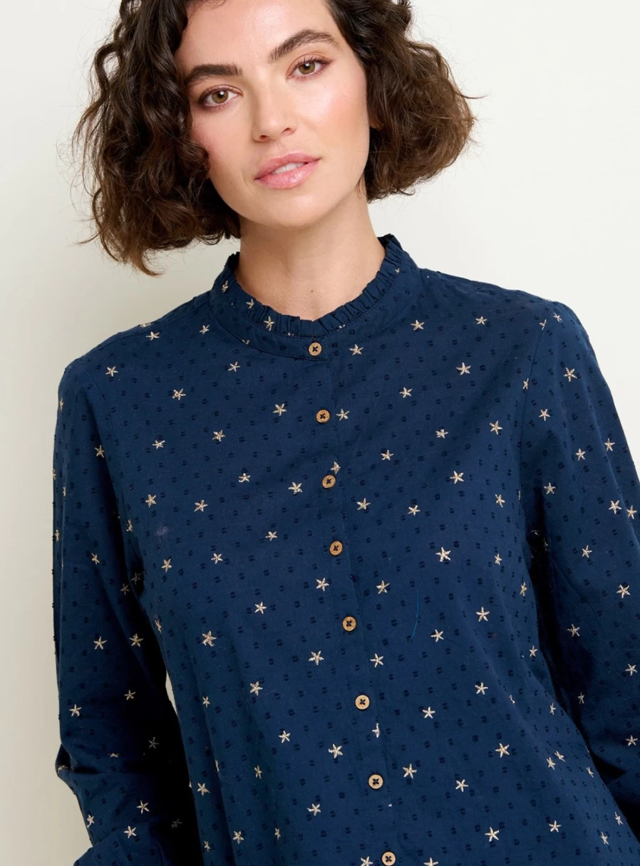 Brakeburn Women's Stars Embroidered Blouse - Stylish Floral Design Fashion Top