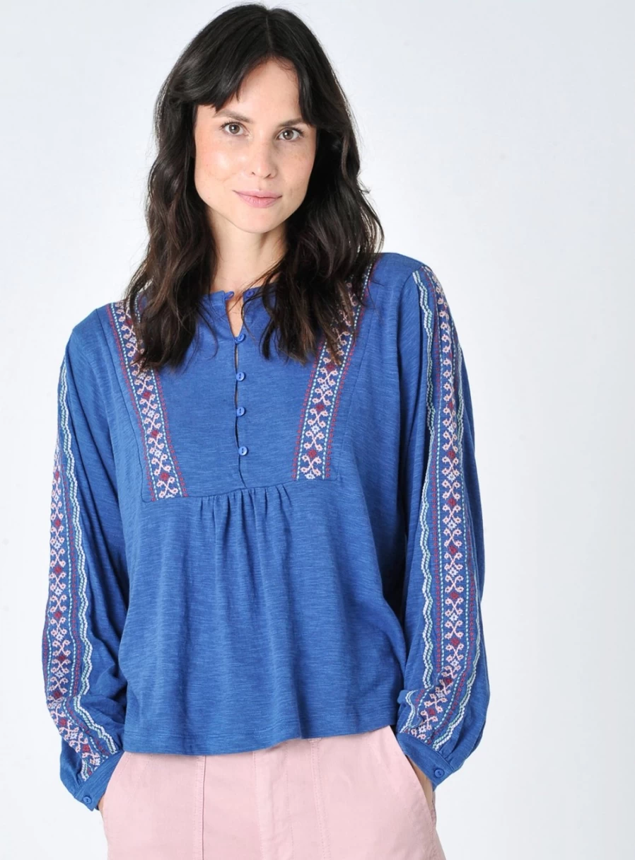 Burgs Women's Mesh Smock Top - Stylish Embroidered Casual Blouse