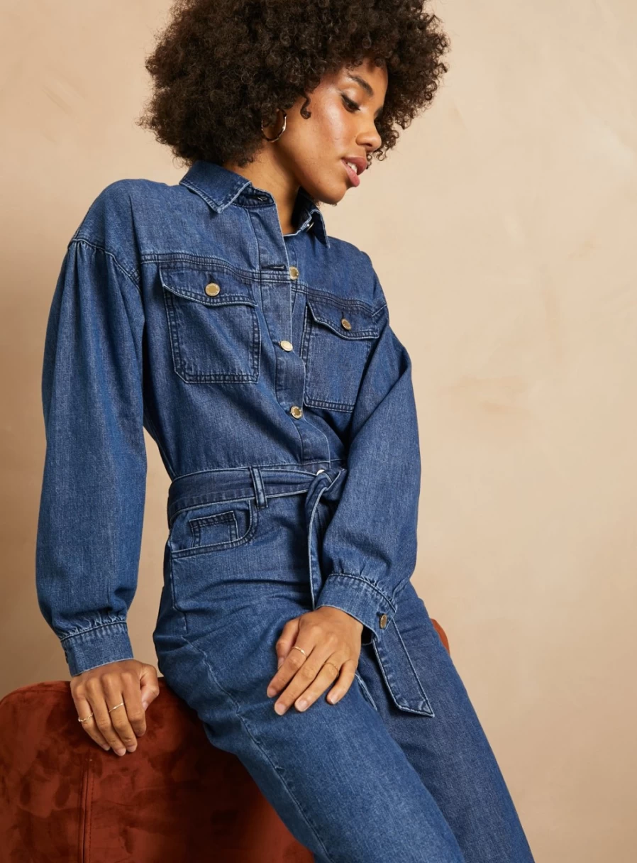 Everbelle Women's Casual Denim Jumpsuit - Stylish Comfort for Everyday Wear