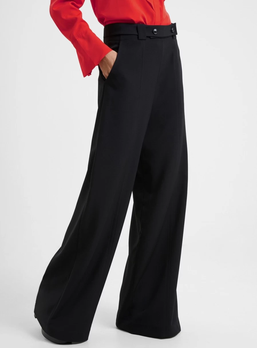 French Connection Women's Echo Crepe High-Waisted Full-Length Trousers - Size 14 | Elegant Comfort & Style