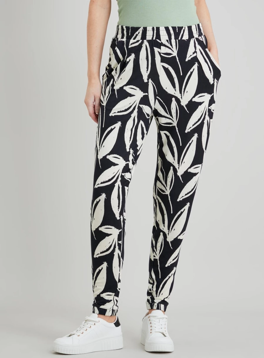 Tu Women's Mono Leaf Print Drapey Trousers - Stylish High-Waist Wide-Leg Pants for Casual Wear