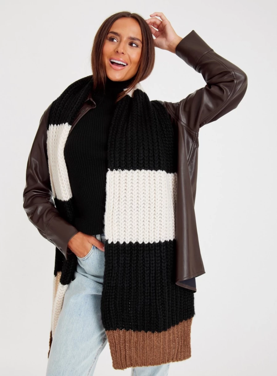 "Tu Women's Mono Stripe Chunky Knit Scarf - Soft Winter Accessory One Size"