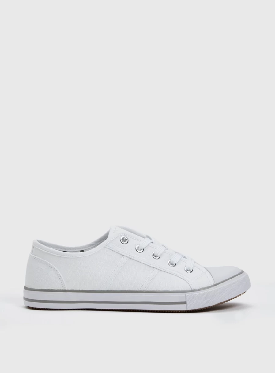 Tu Women's White Canvas Lace-Up Trainers - Size 7 Comfortable Casual Sneakers
