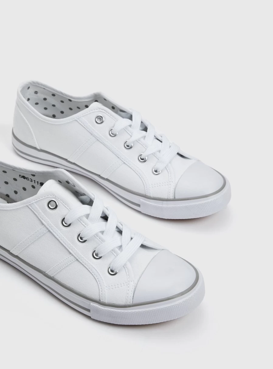 Tu Women's White Canvas Lace-Up Trainers - Size 7 Comfortable Casual Sneakers
