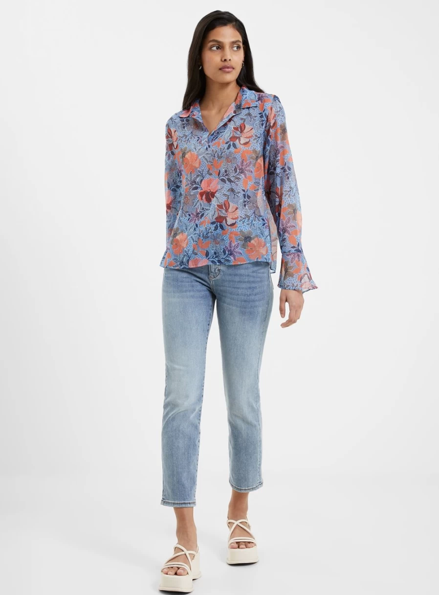 French Connection Women's Adalina Hallie Long Sleeve Popover Shirt - XL, Casual Chic Blouse for Women