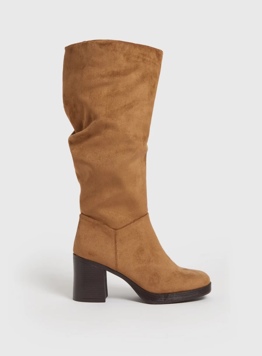 Tu Women's Tan Faux Suede Knee-High Platform Boots with 6-Inch Heel