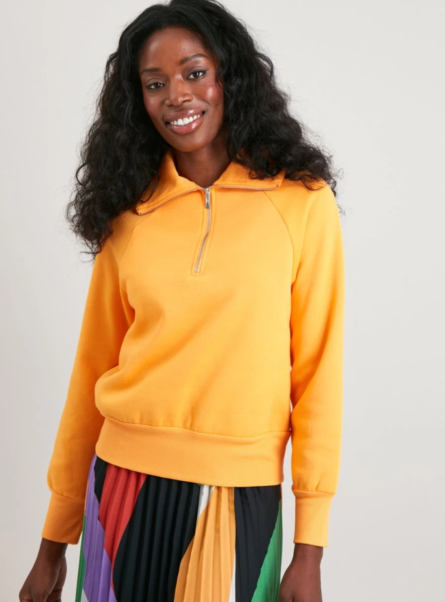 Tu Women's Orange Half Zip Pullover Sweatshirt - Medium, Casual Fleece Hoodie