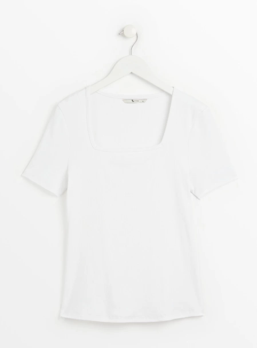 Tu Women's Cream Square Neck Slim Fit T-Shirt - Soft Casual Basic Top