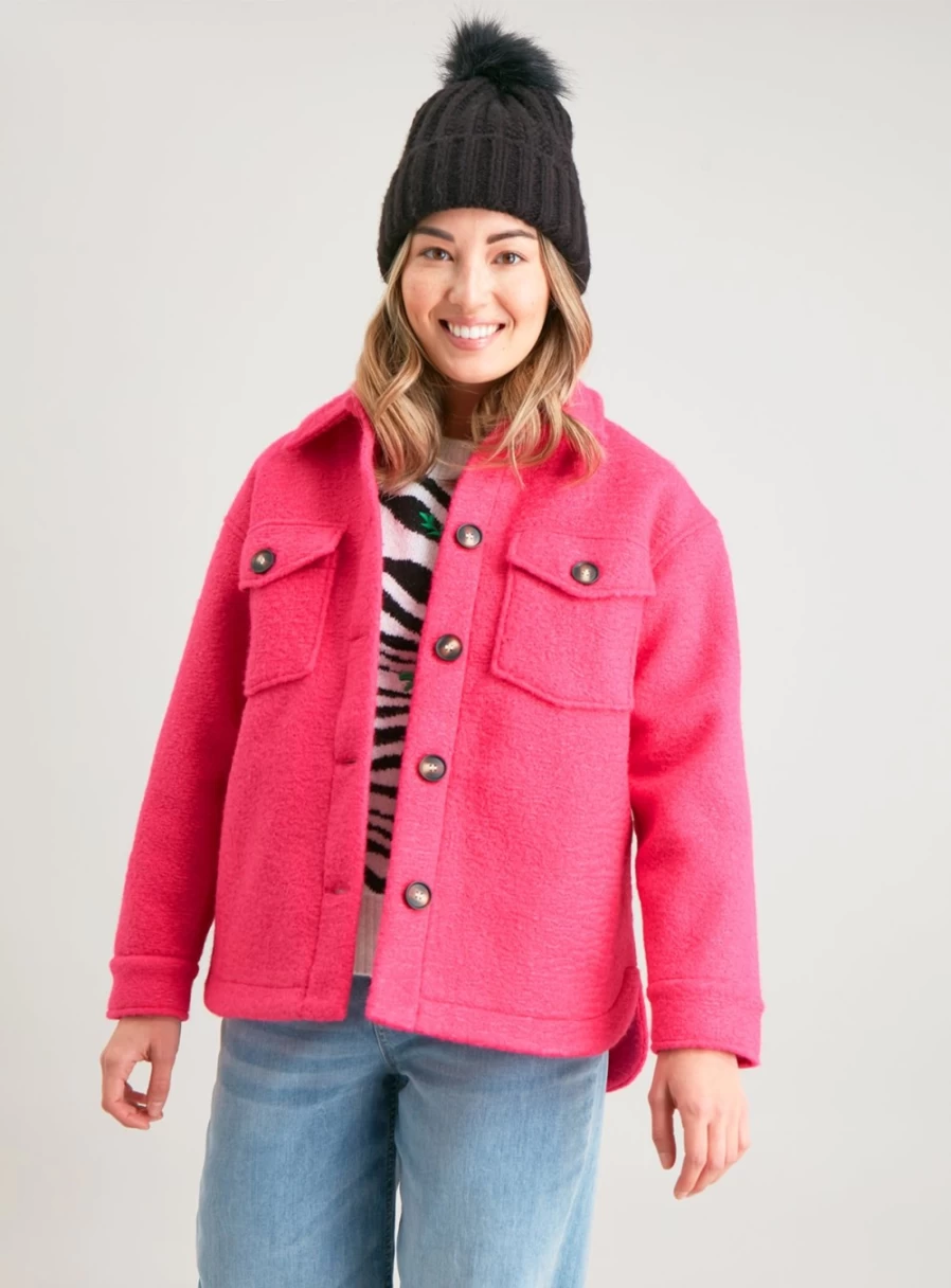 Tu Women's Pink Boucl Shacket - Cozy Knit Jacket with Button Front