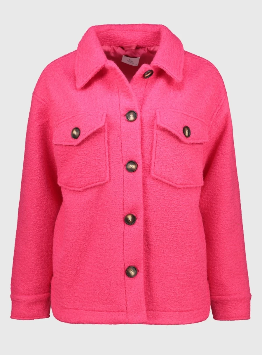 Tu Women's Pink Boucl Shacket - Cozy Knit Jacket with Button Front