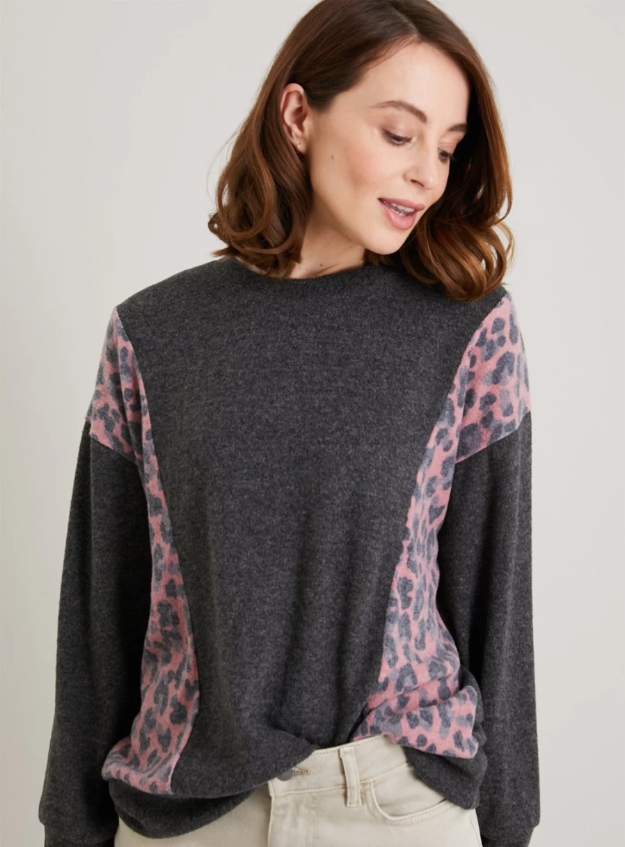 Tu Women's Charcoal Grey Animal Print Soft Touch Sweater - Cozy Knit Pullover, Size 8