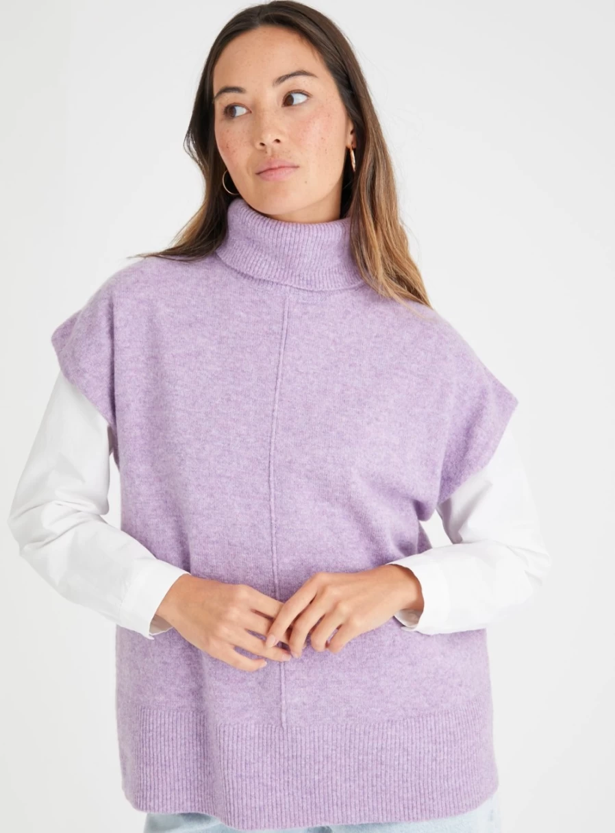 Tu Women's Lilac Roll Neck Sleeveless Knitted Jumper - Soft Wool Blend Pullover Slim Fit Top