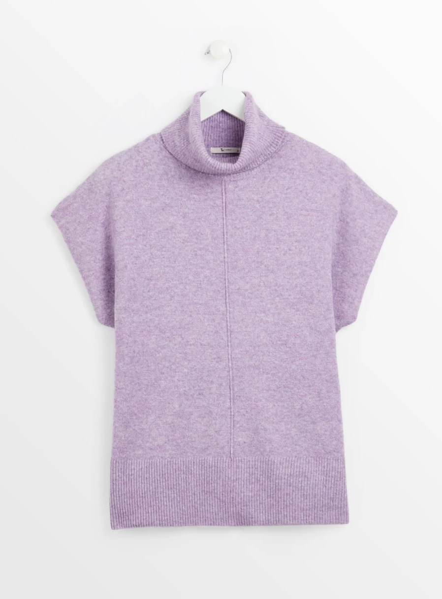 Tu Women's Lilac Roll Neck Sleeveless Knitted Jumper - Soft Wool Blend Pullover Slim Fit Top