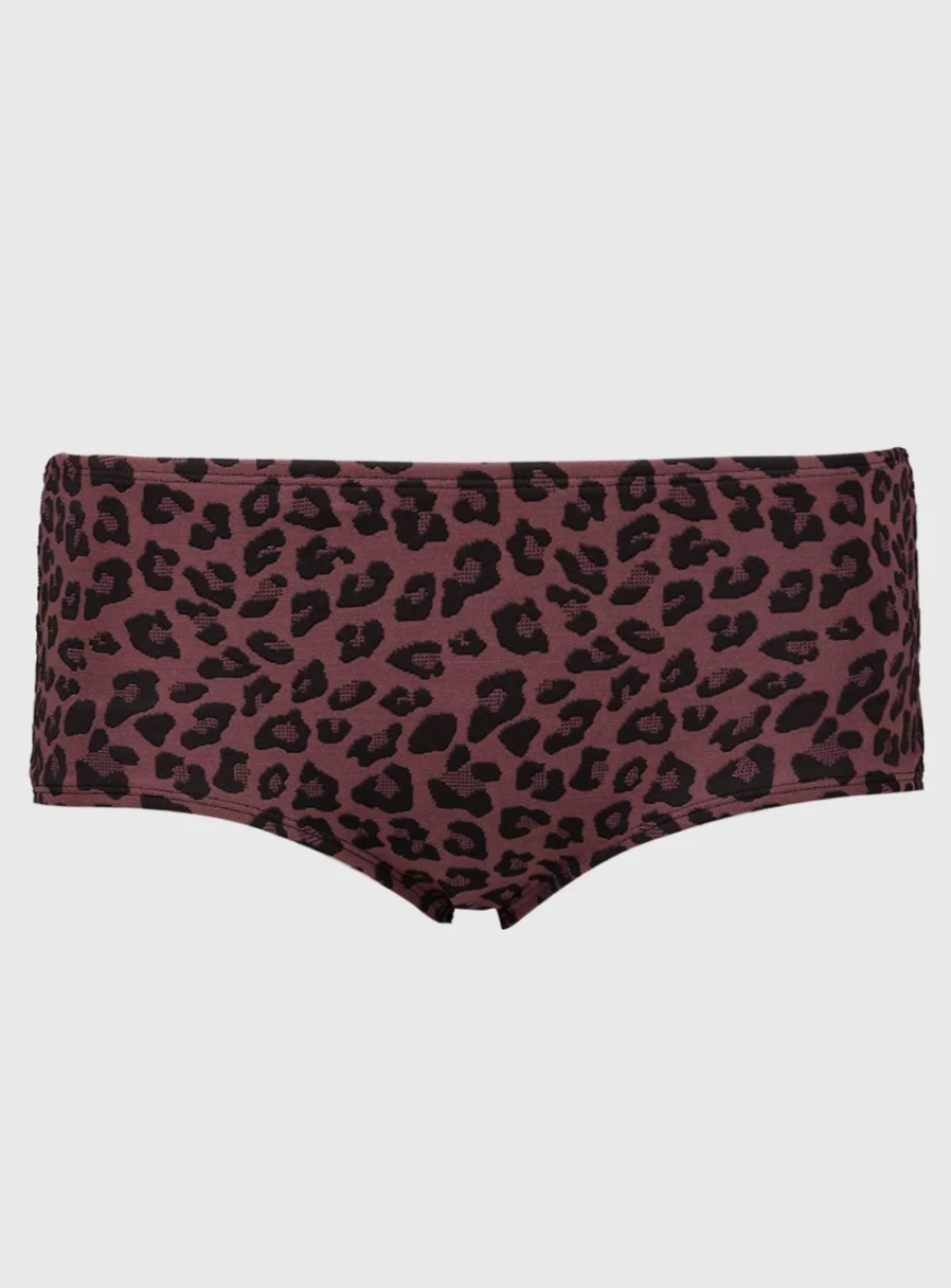 Tu Women's Plum Leopard Print High-Waisted Bikini Bottoms - Textured Swimwear Shorts